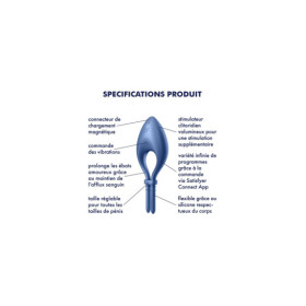 Cockring vibrant connecté USB bleu Bullseye Satisfyer 